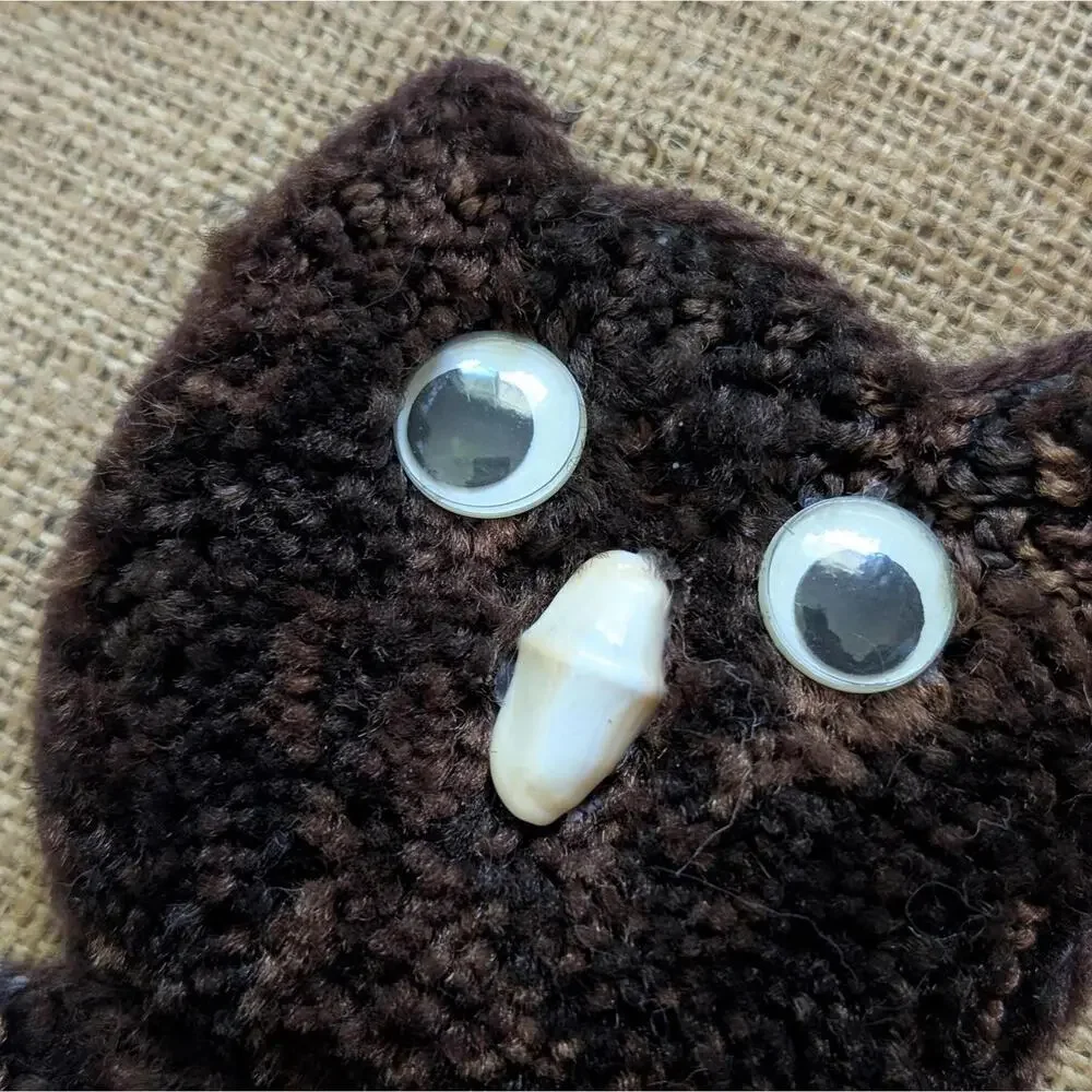 Groovy 1970s Vintage Burlap Wall Hanging with Owl & Flowers